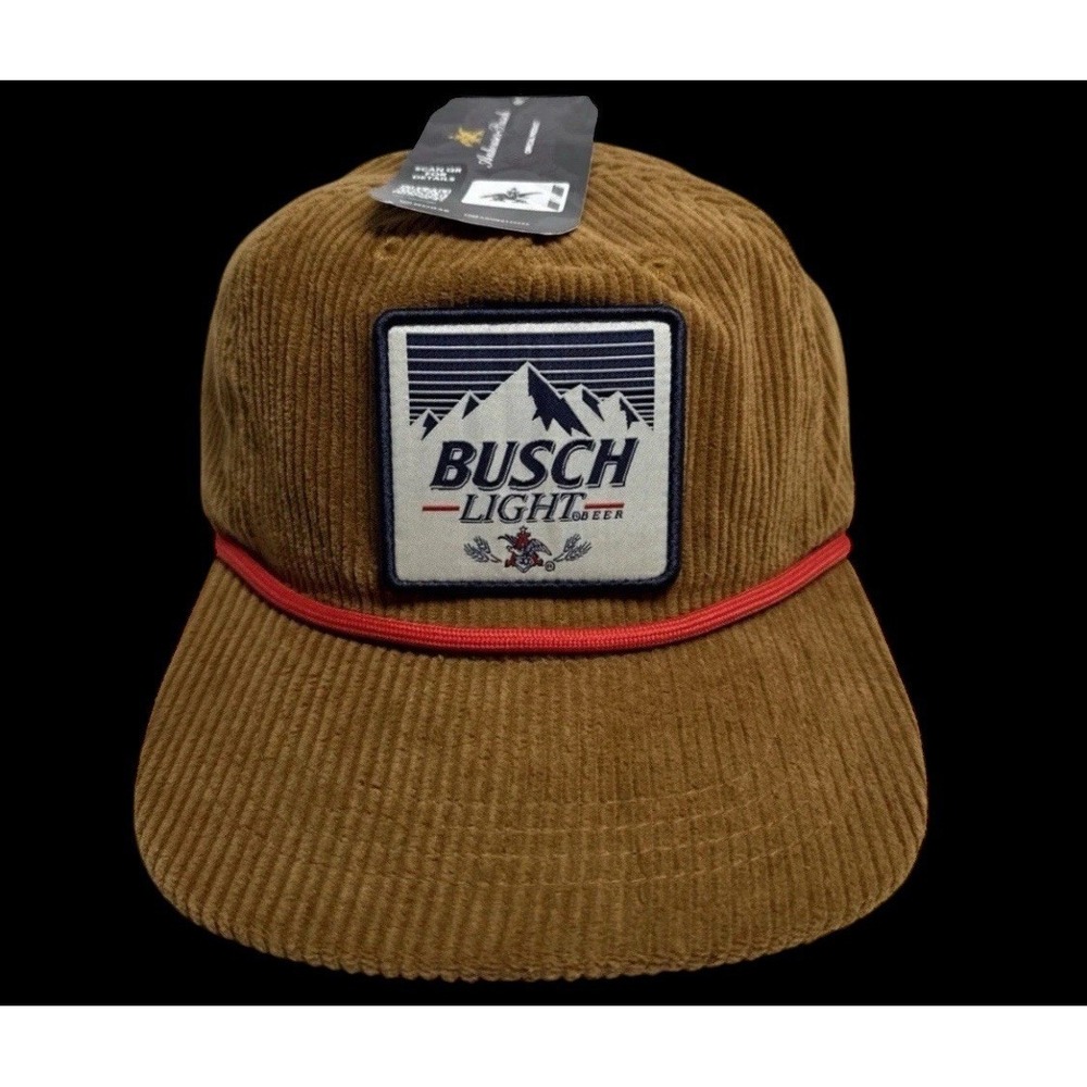 Retro Busch Light Beer Logo Patch Brown Corduroy Flat Bill Hat Anheuser-Busch